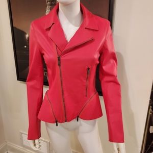 Elie Tahari Fuschia real leather biker jacket. S